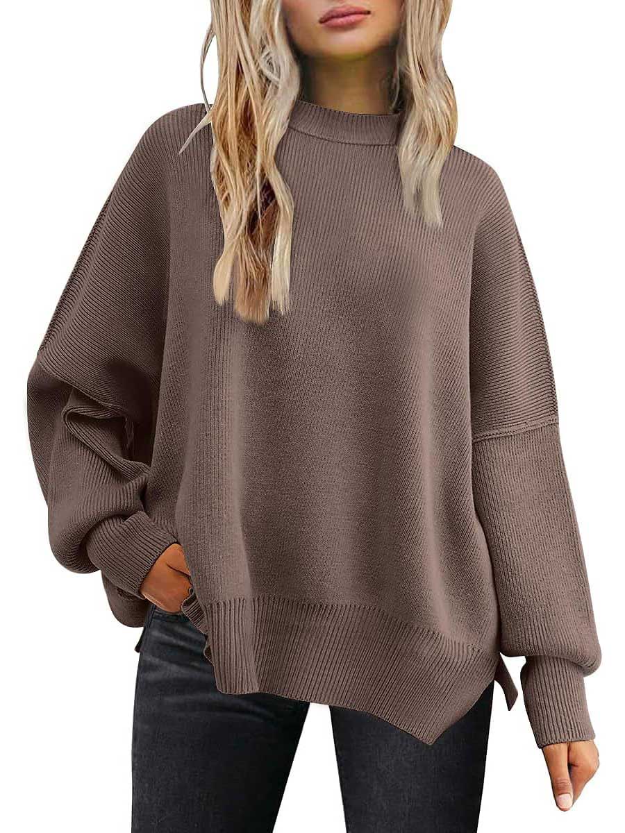 Veleaee Crew Neck Batwing Long Sleeve Sweater