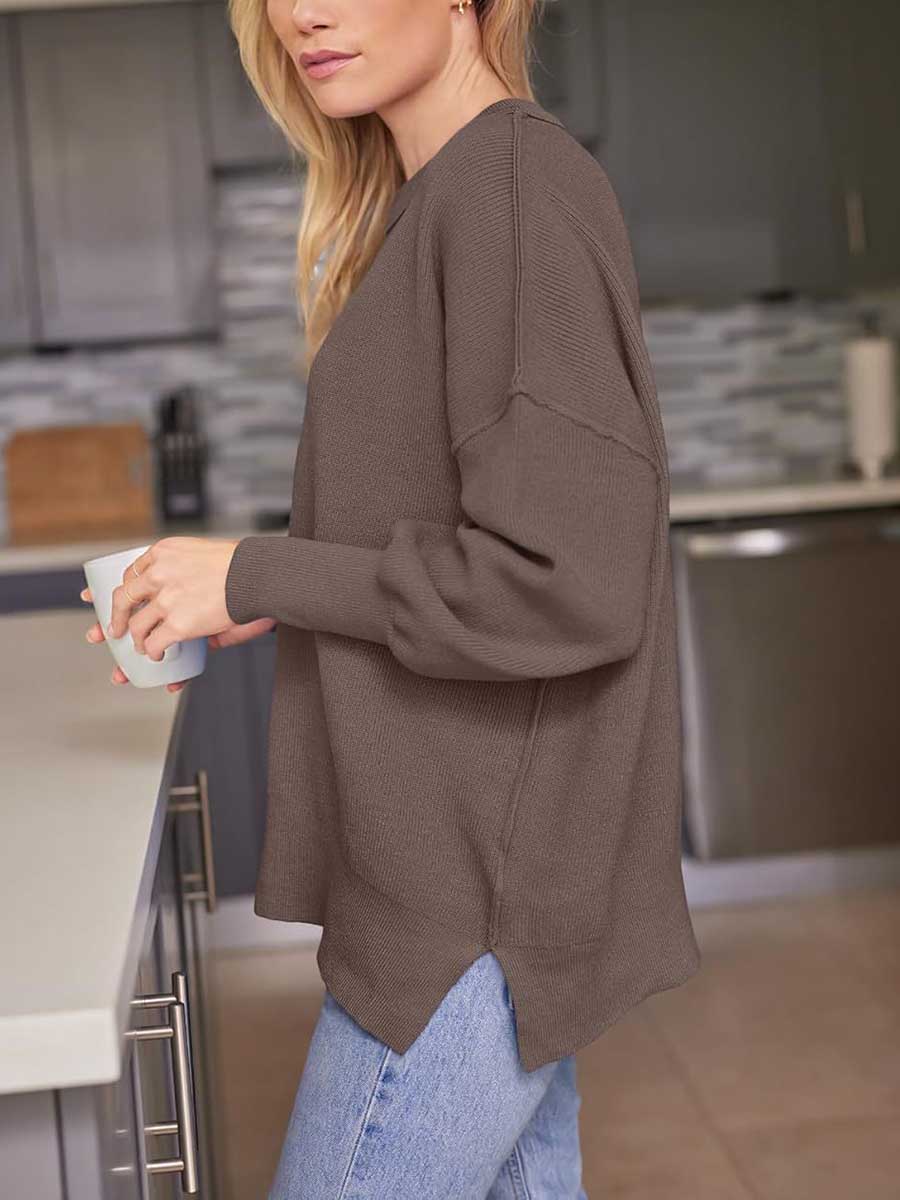 Veleaee Crew Neck Batwing Long Sleeve Sweater