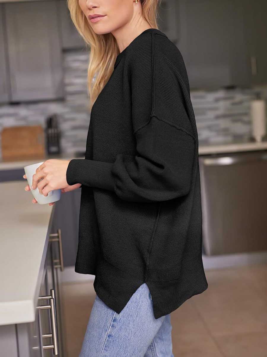 Veleaee Crew Neck Batwing Long Sleeve Sweater