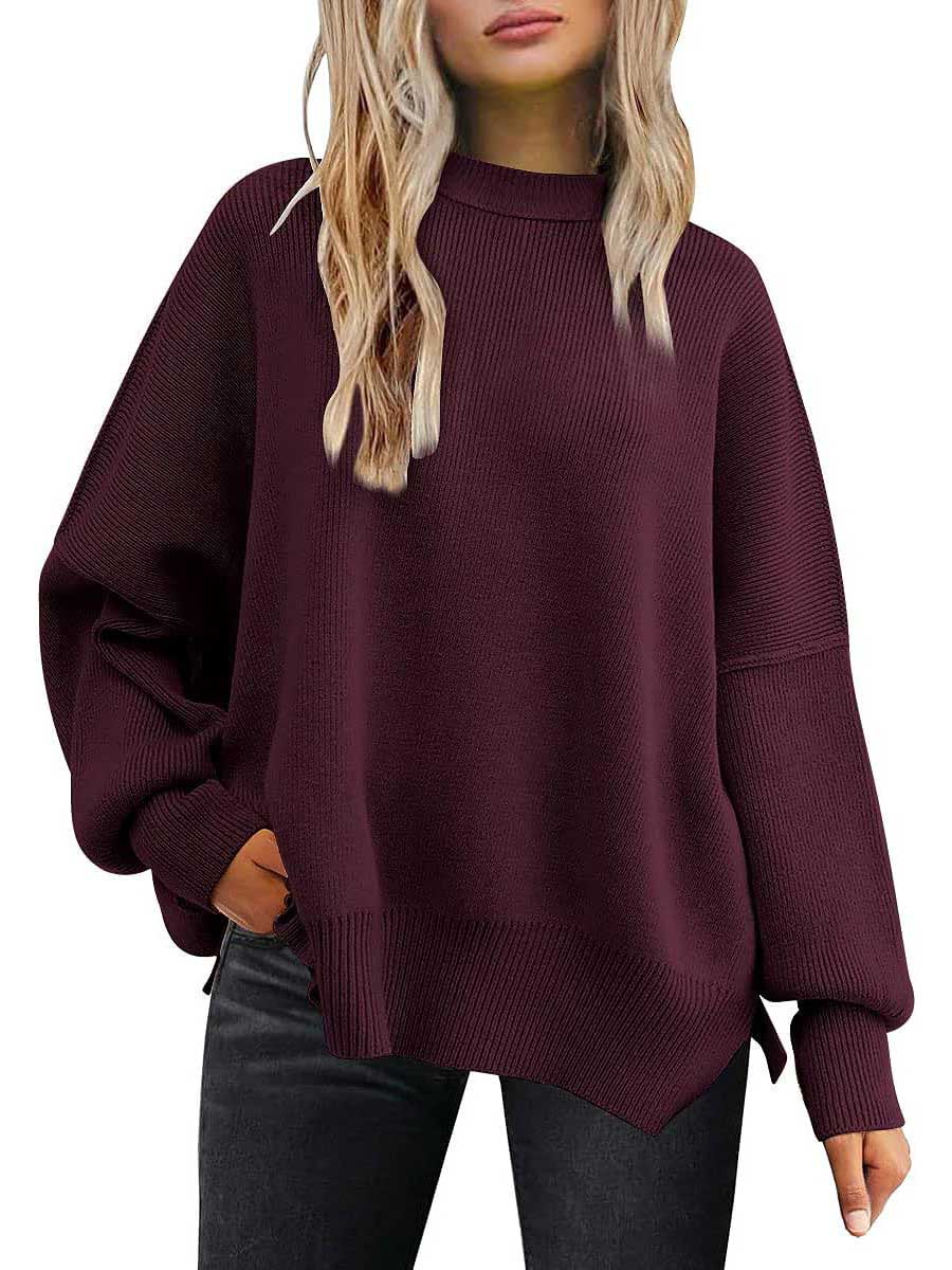 Veleaee Crew Neck Batwing Long Sleeve Sweater