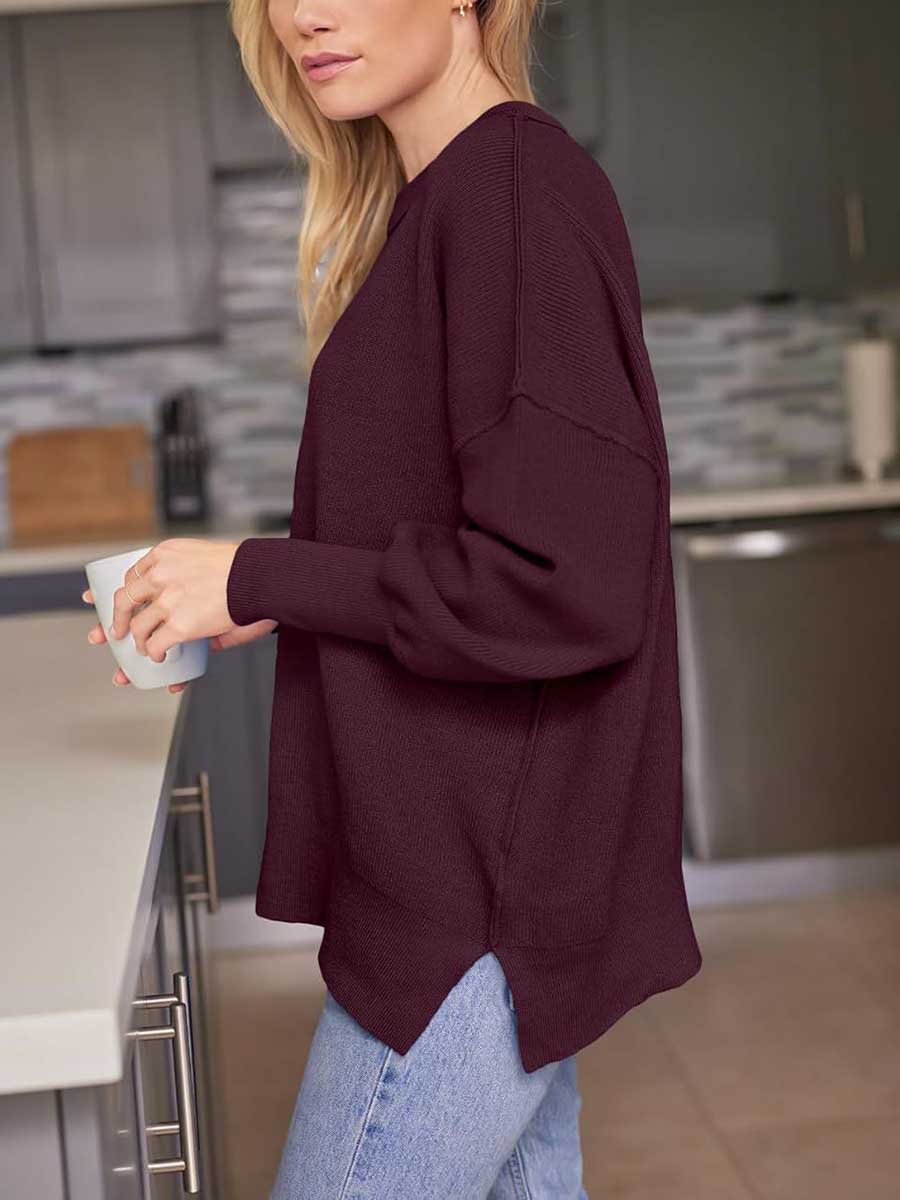 Veleaee Crew Neck Batwing Long Sleeve Sweater