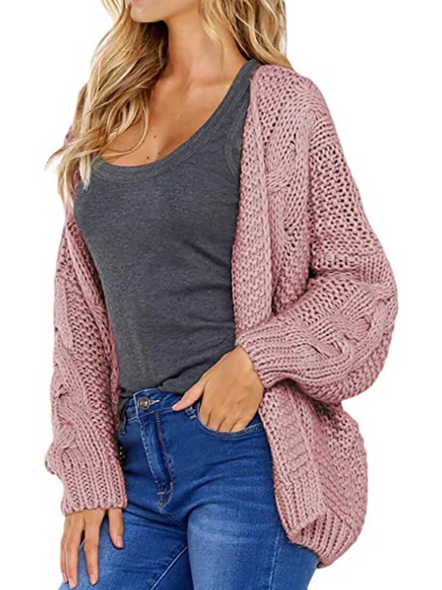 Veleaee Chunky Knit Twist Slouchy Knit Cardigan