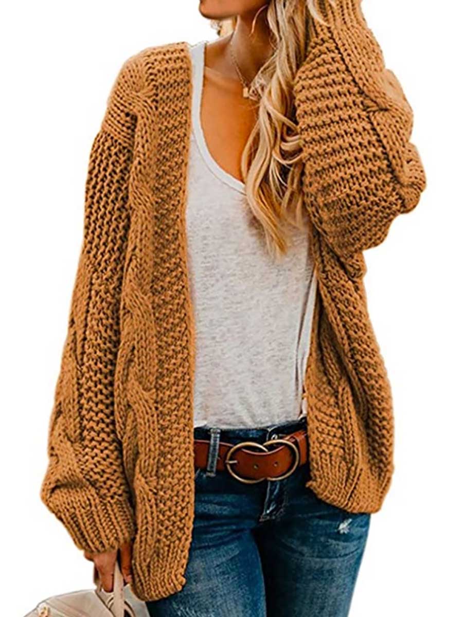 Veleaee Chunky Knit Twist Slouchy Knit Cardigan