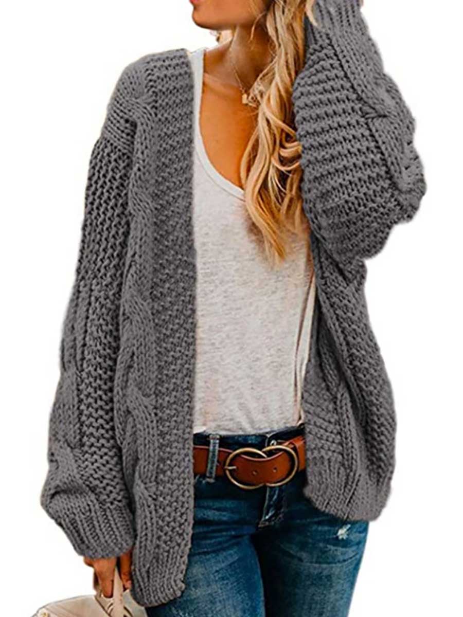 Veleaee Chunky Knit Twist Slouchy Knit Cardigan