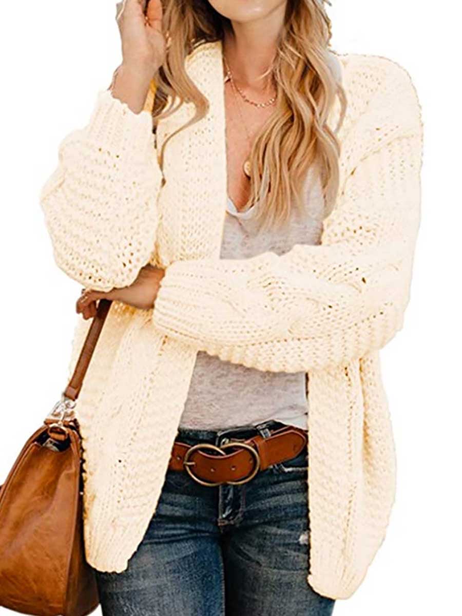 Veleaee Chunky Knit Twist Slouchy Knit Cardigan
