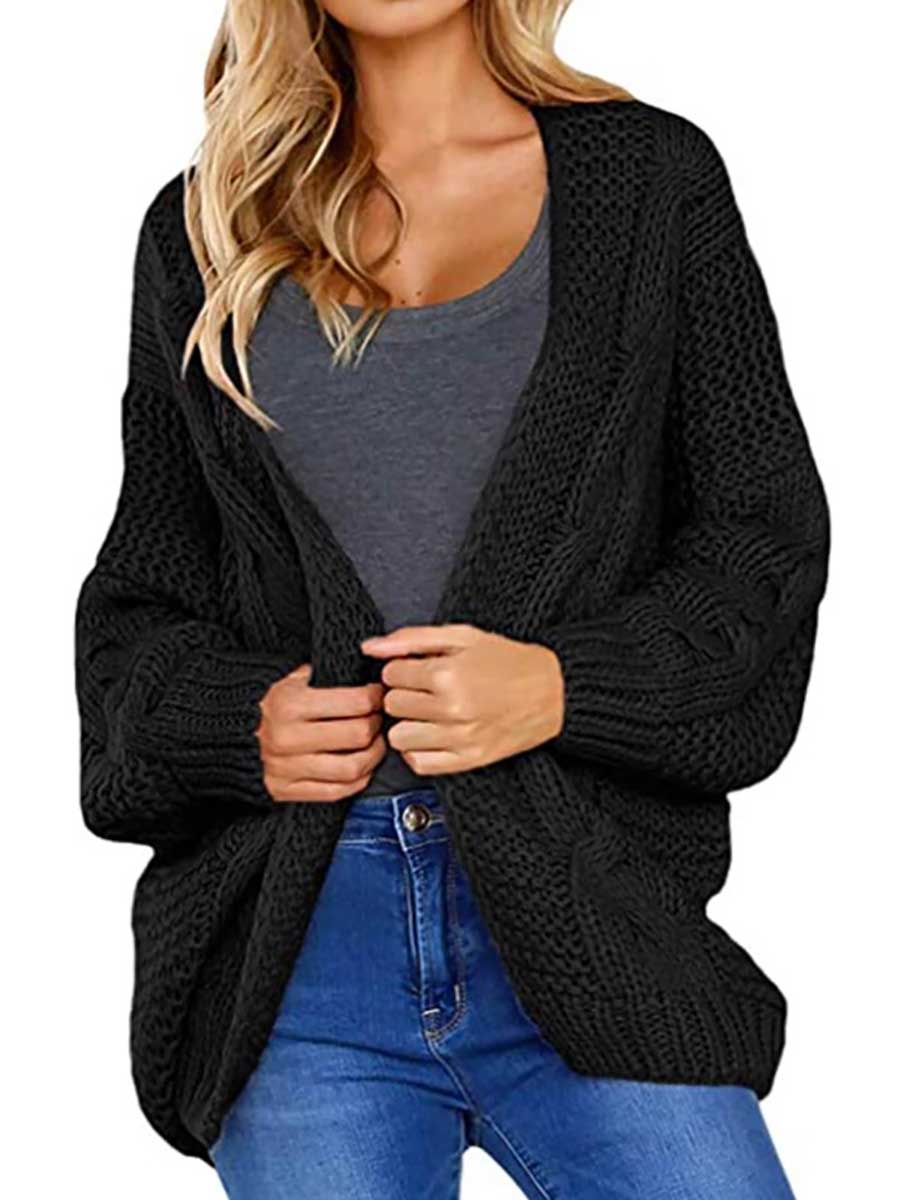 Veleaee Chunky Knit Twist Slouchy Knit Cardigan