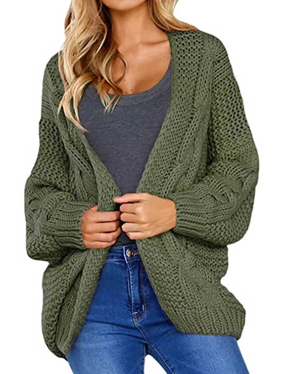 Veleaee Chunky Knit Twist Slouchy Knit Cardigan