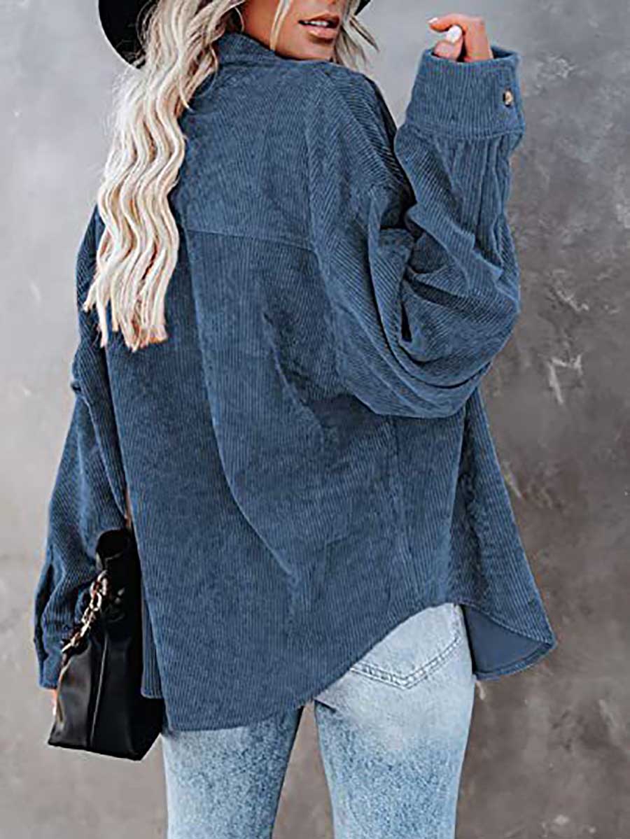 Veleaee Corduroy Lapel Button Down Shirt