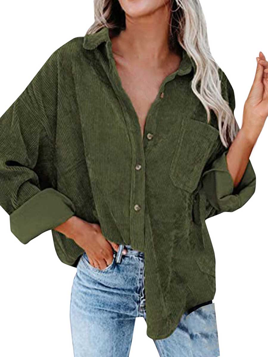 Veleaee Corduroy Lapel Button Down Shirt