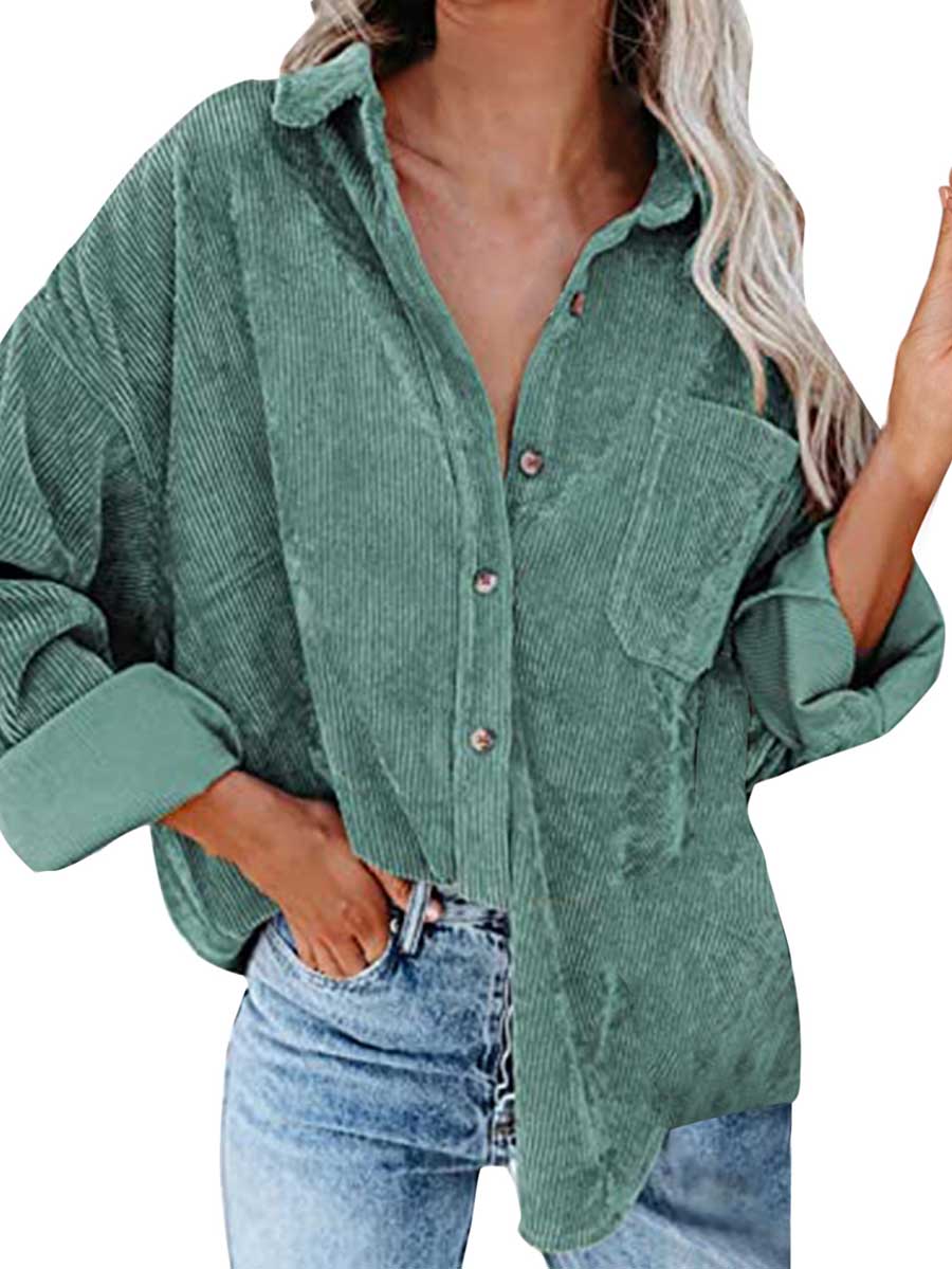 Veleaee Corduroy Lapel Button Down Shirt