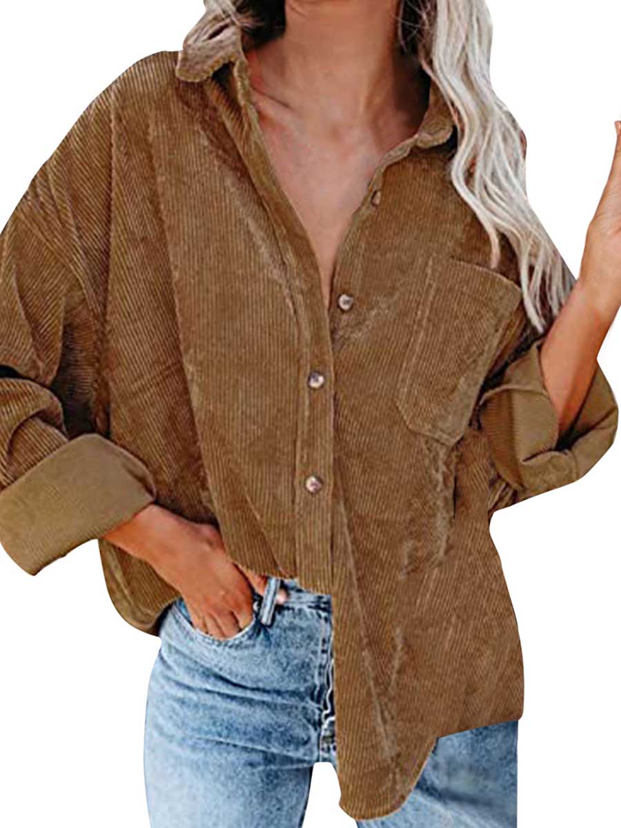 Veleaee Corduroy Lapel Button Down Shirt