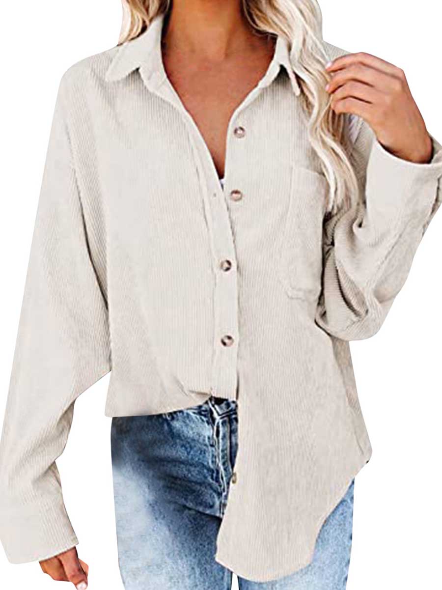 Veleaee Corduroy Lapel Button Down Shirt