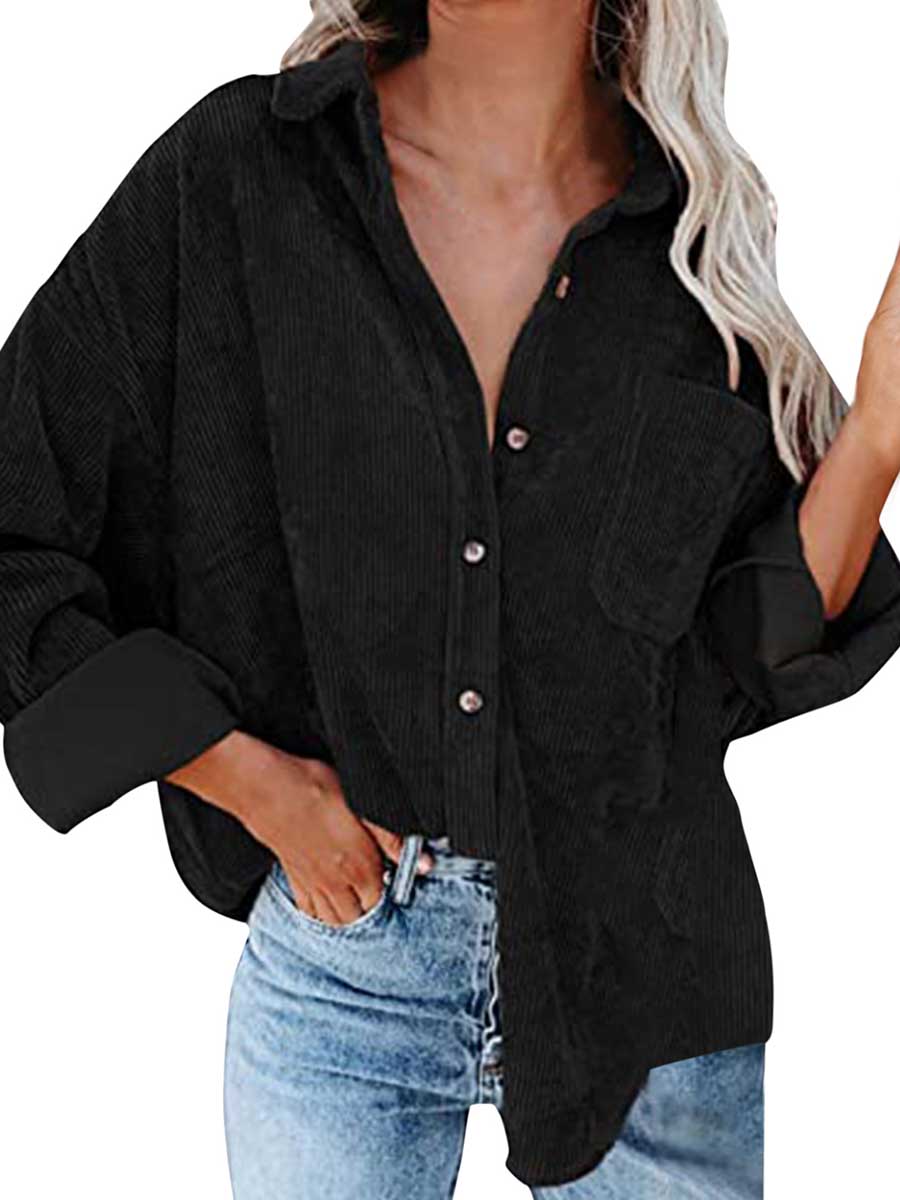 Veleaee Corduroy Lapel Button Down Shirt