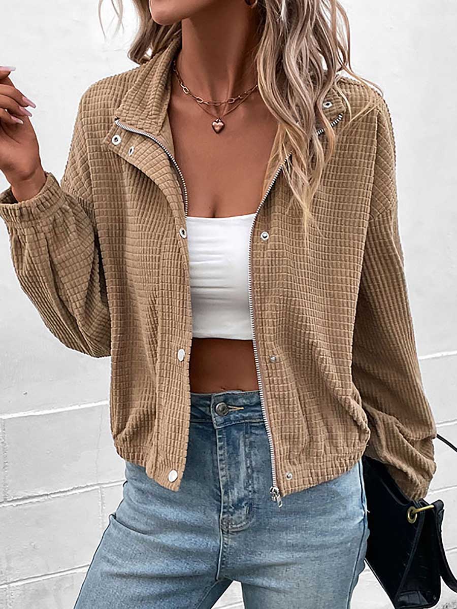 Veleaee Stand-up Jacket Corduroy Short Coat