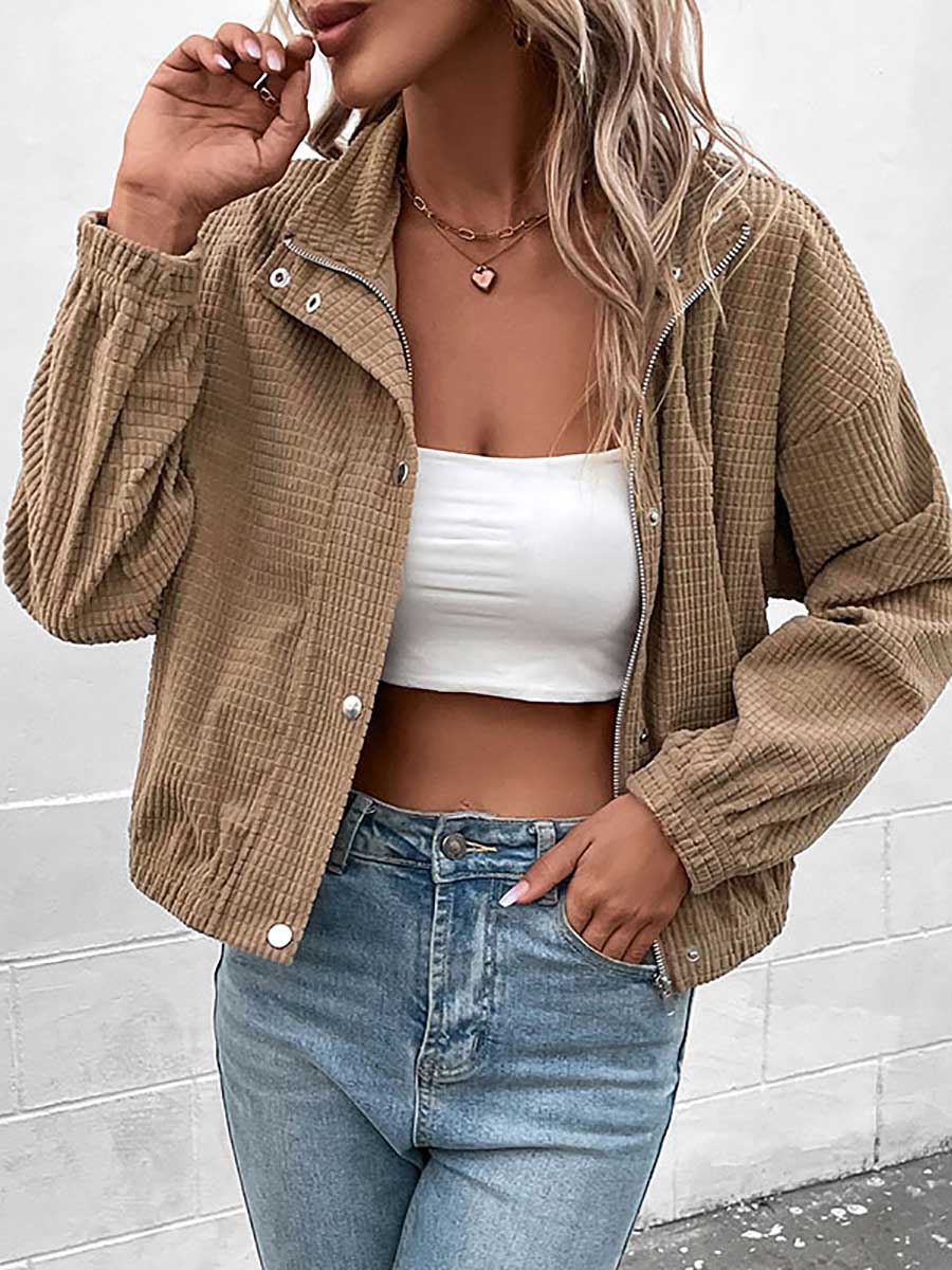 Veleaee Stand-up Jacket Corduroy Short Coat