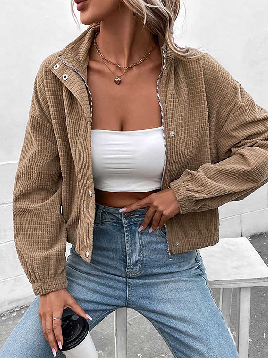 Veleaee Stand-up Jacket Corduroy Short Coat