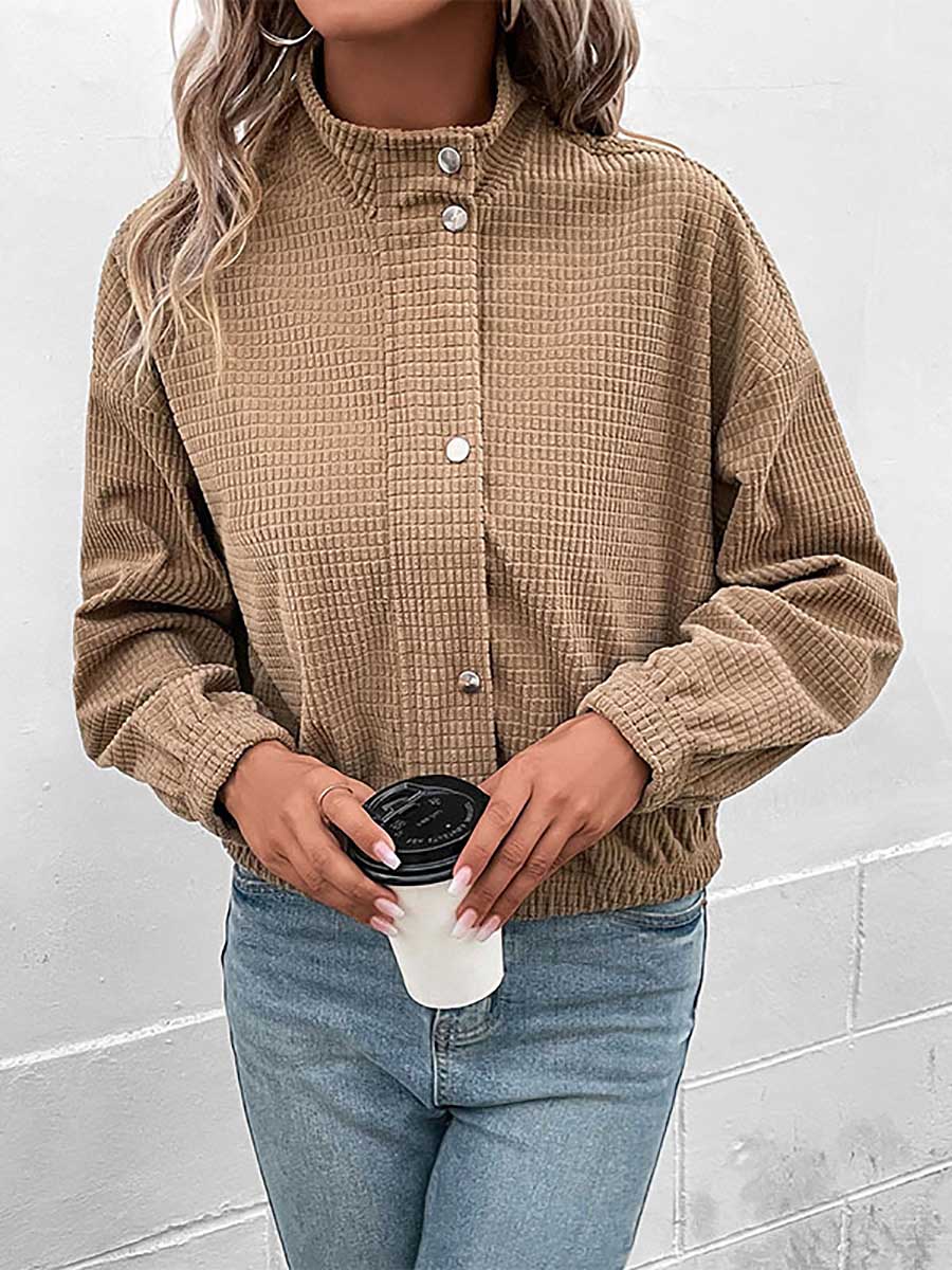 Veleaee Stand-up Jacket Corduroy Short Coat