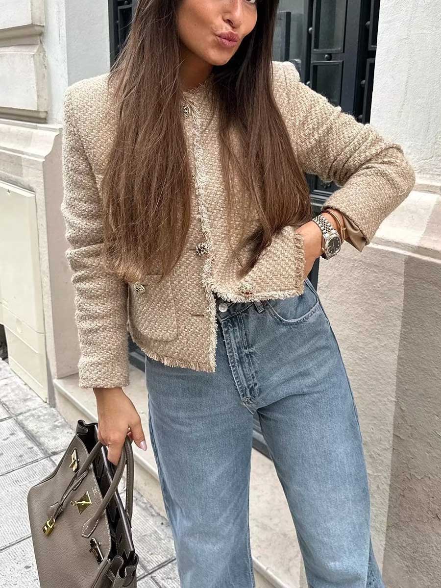 Veleaee Metal Buttoned Chunky Jacket Top