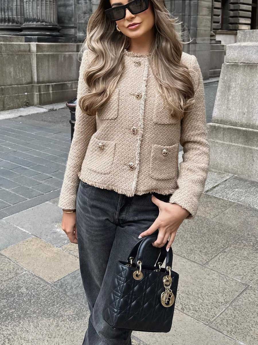 Veleaee Metal Buttoned Chunky Jacket Top