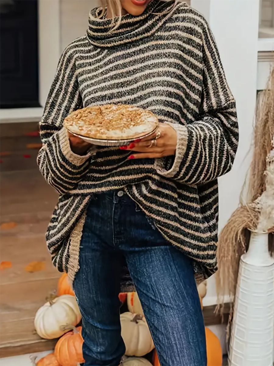 Veleaee Loose Pullover Striped Sweater Knit Sweater