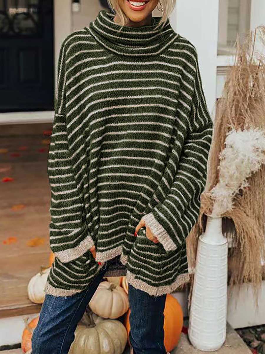 Veleaee Loose Pullover Striped Sweater Knit Sweater