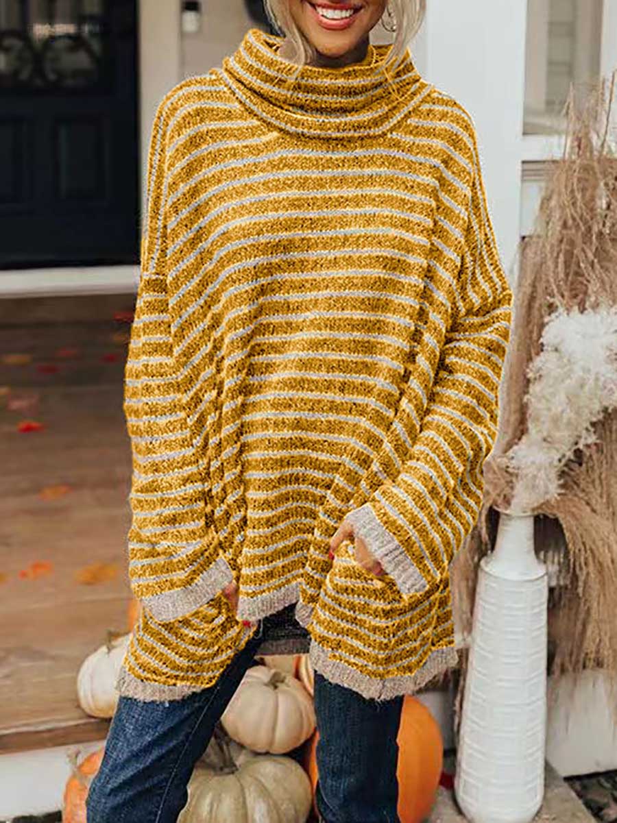 Veleaee Loose Pullover Striped Sweater Knit Sweater