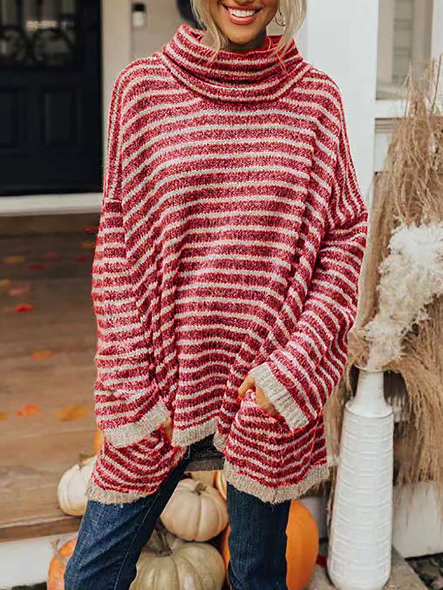 Veleaee Loose Pullover Striped Sweater Knit Sweater