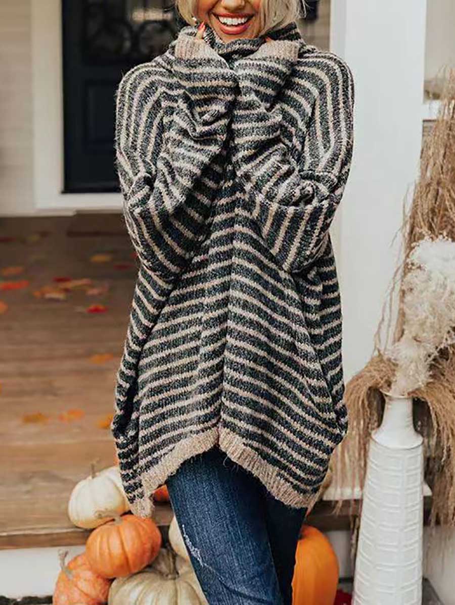 Veleaee Loose Pullover Striped Sweater Knit Sweater