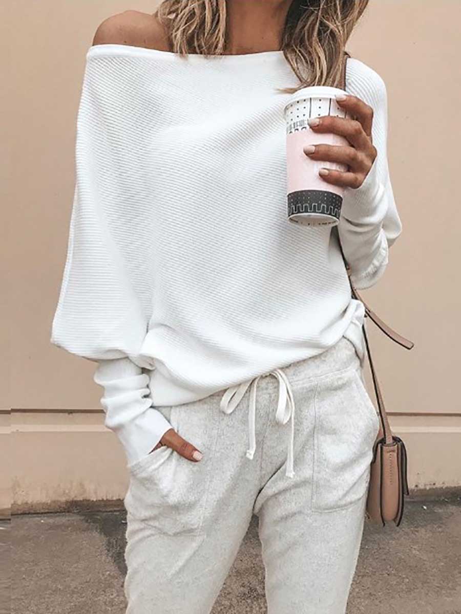 Veleaee Sexy Strapless Plunging Sleeve Sweater