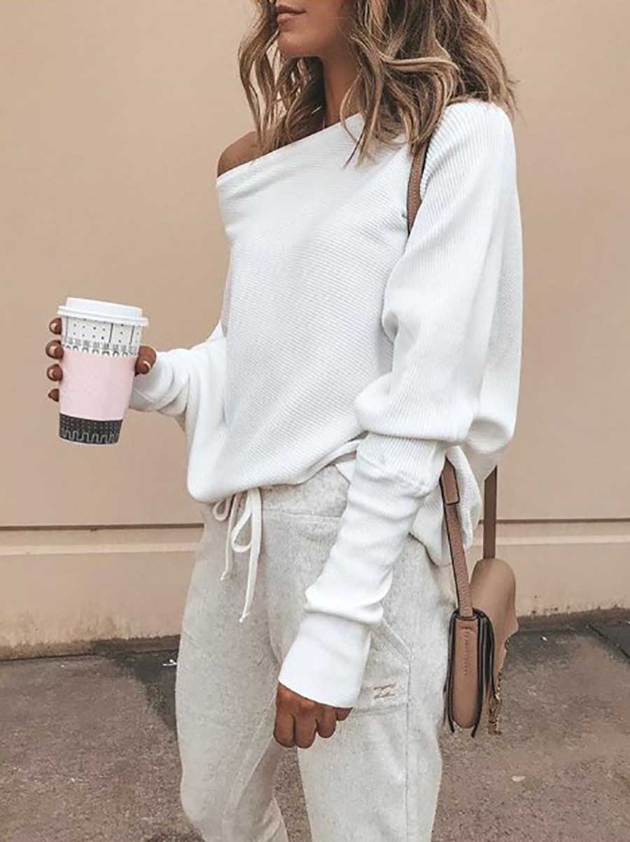 Veleaee Sexy Strapless Plunging Sleeve Sweater
