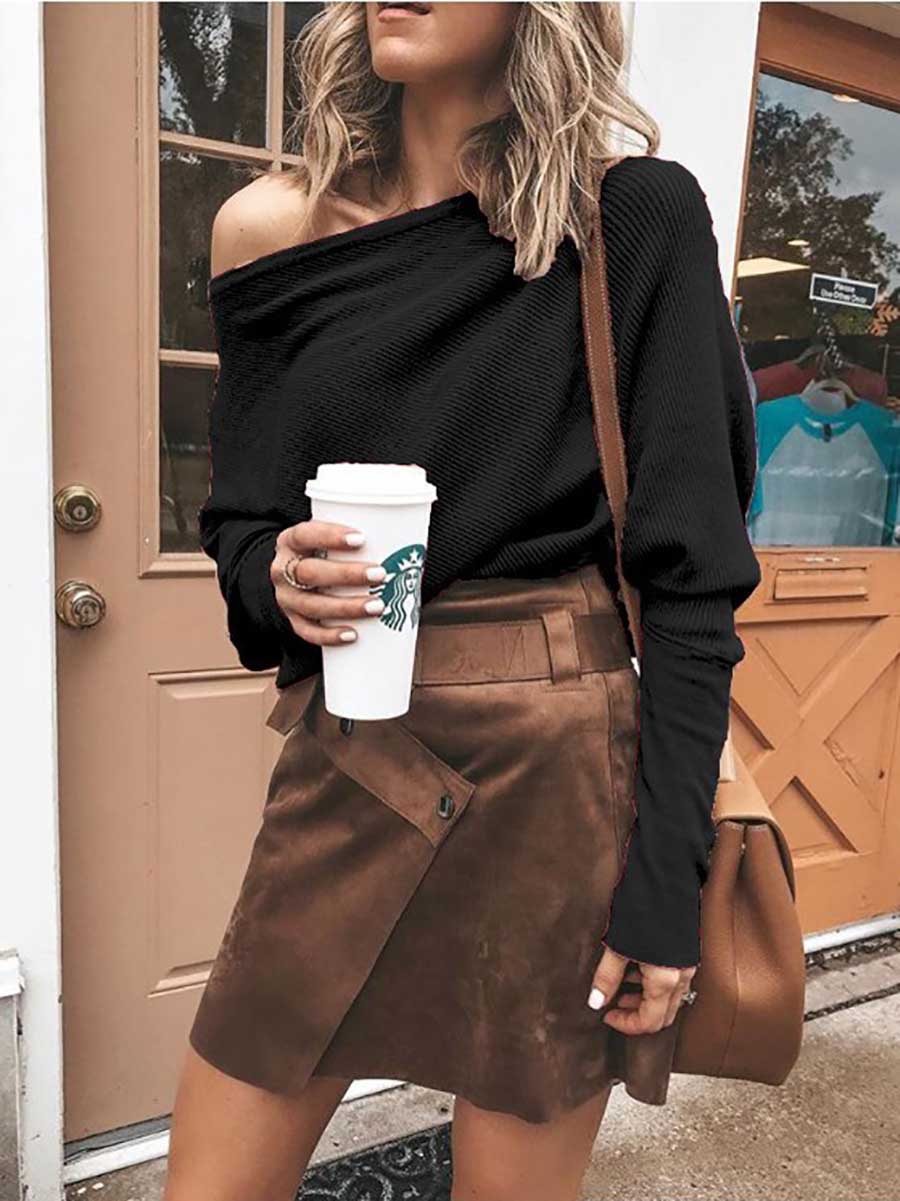 Veleaee Sexy Strapless Plunging Sleeve Sweater