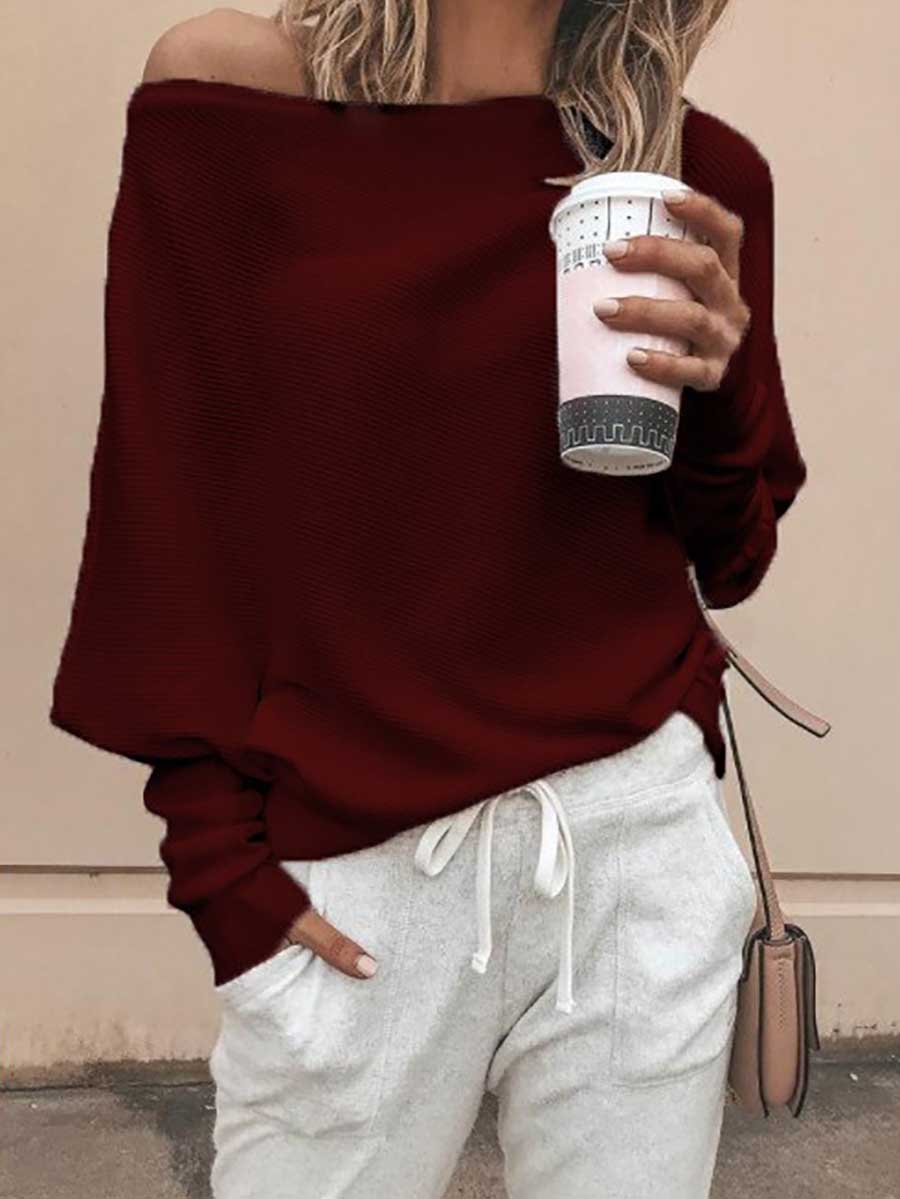 Veleaee Sexy Strapless Plunging Sleeve Sweater