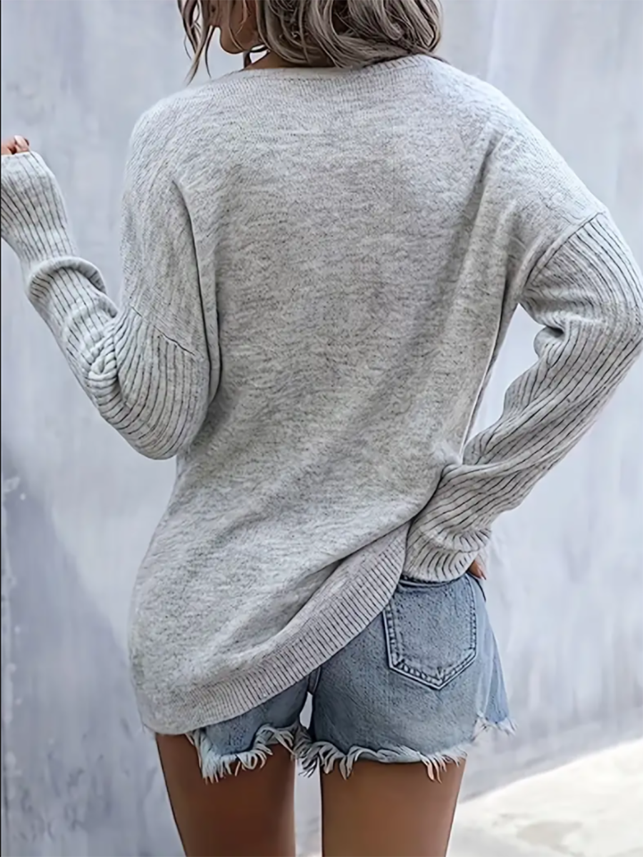 Veleaee Star Pattern Crew Neck Pullover Sweater