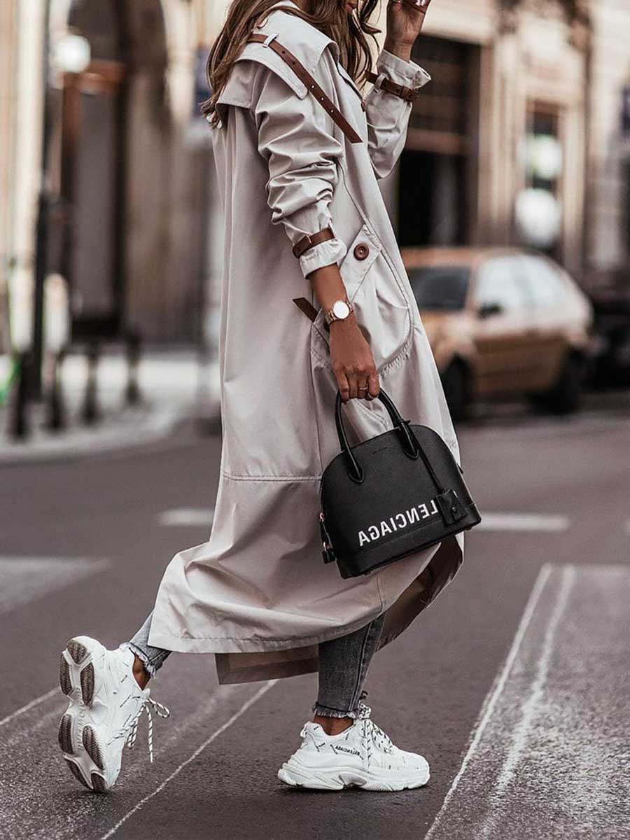 Veleaee Large Lapel Mid-Length Trench Coat Jacket