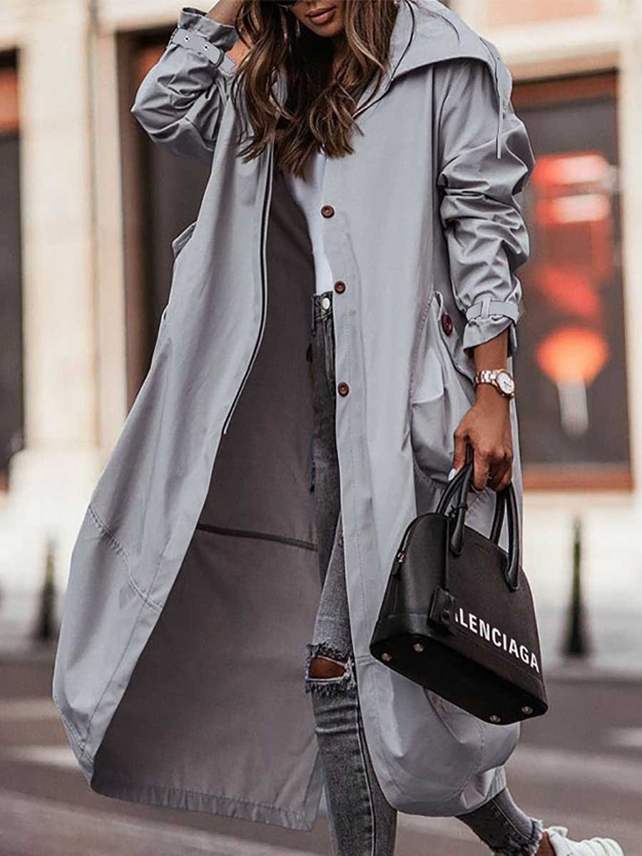 Veleaee Large Lapel Mid-Length Trench Coat Jacket