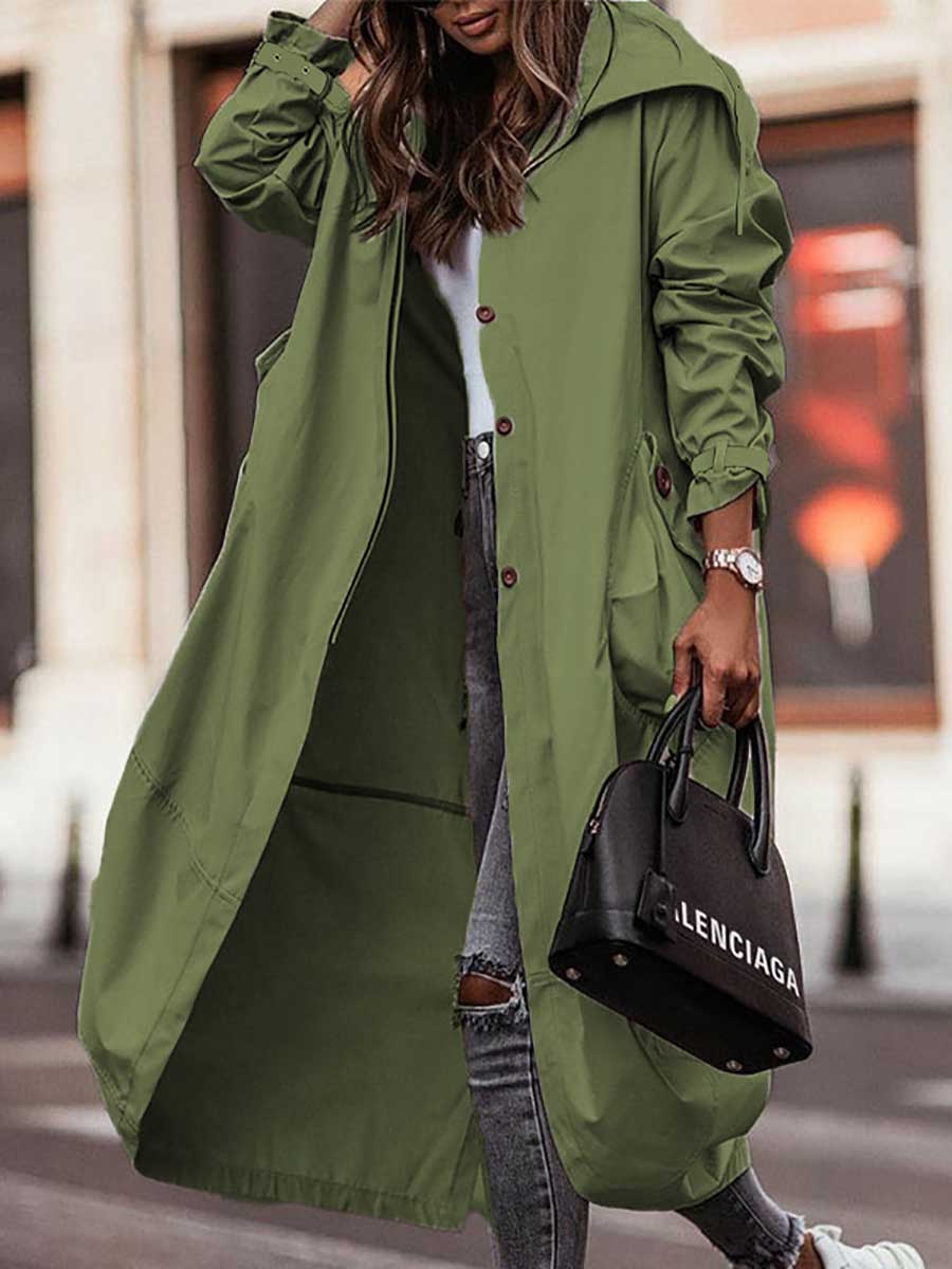 Veleaee Large Lapel Mid-Length Trench Coat Jacket