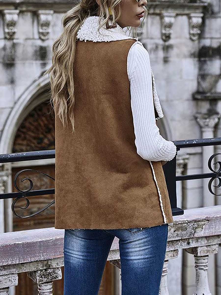 Veleaee Sleeveless Large Lapel Suede Vest
