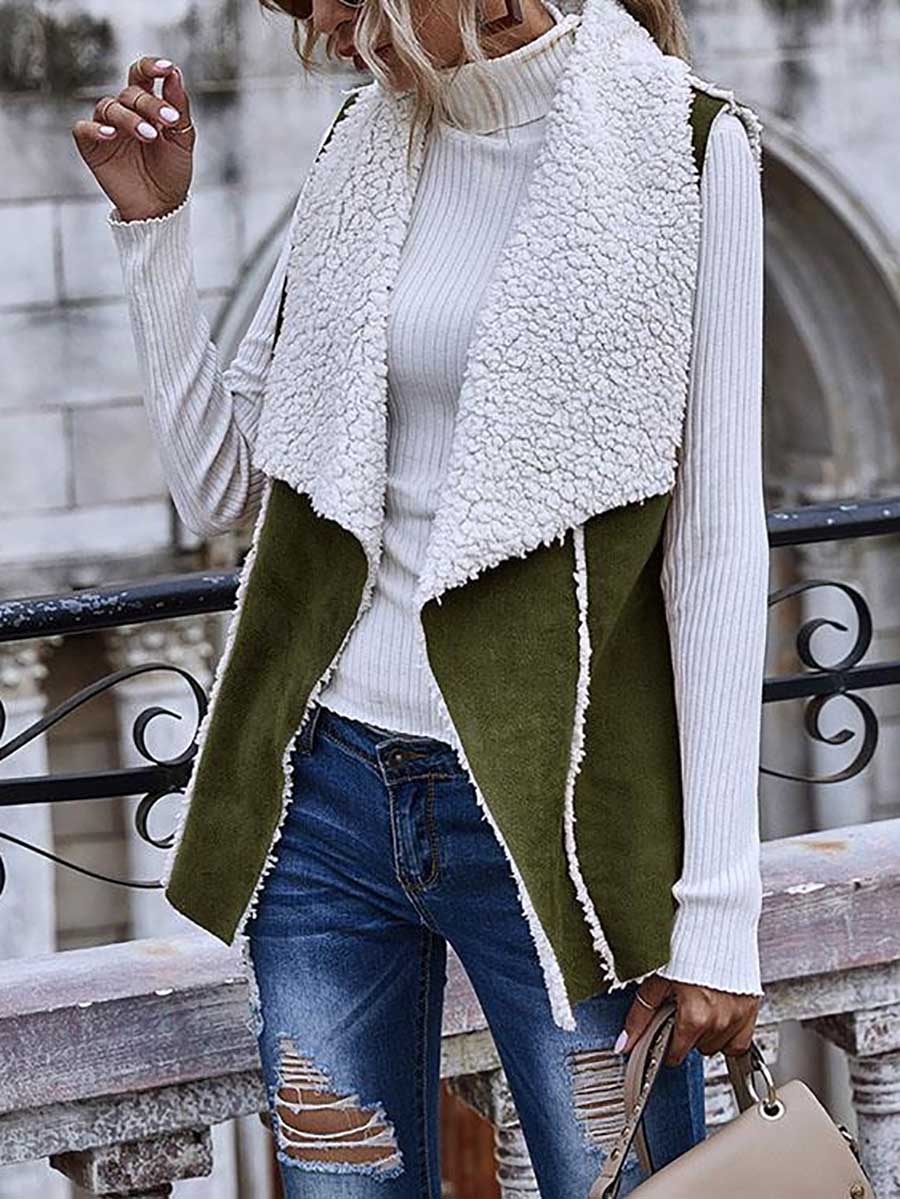 Veleaee Sleeveless Large Lapel Suede Vest