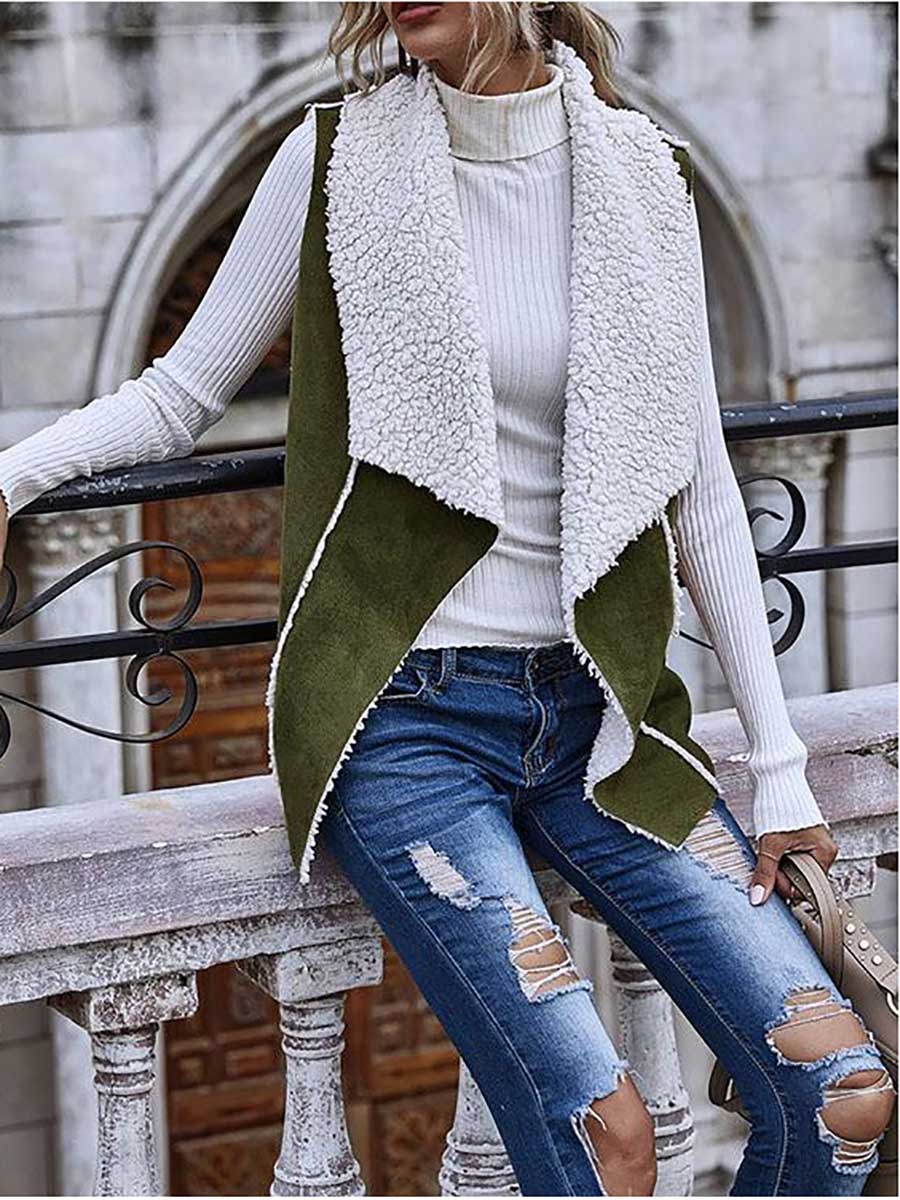 Veleaee Sleeveless Large Lapel Suede Vest