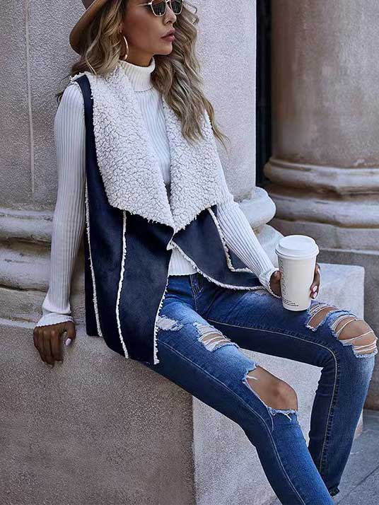 Veleaee Sleeveless Large Lapel Suede Vest