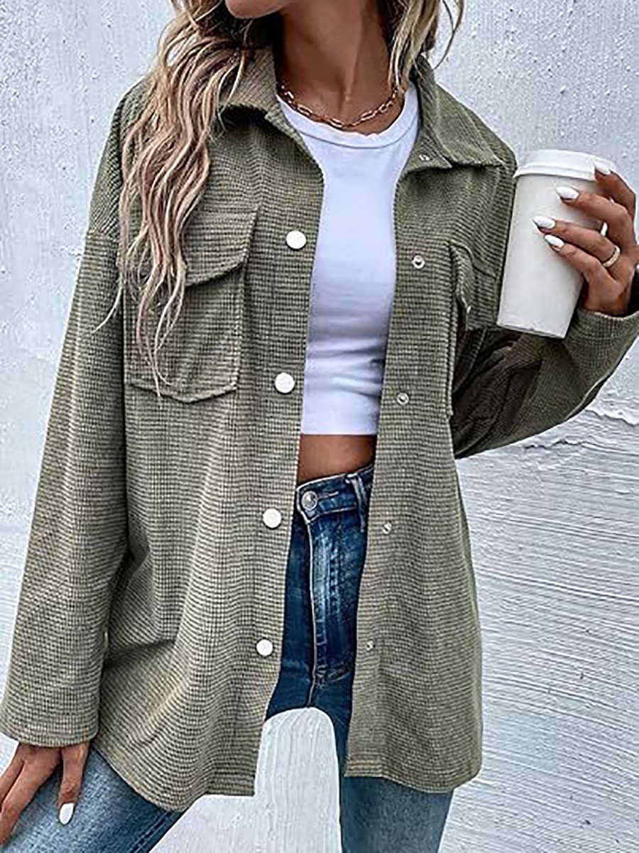 Veleaee Waffle Jacket Button Down Shirt