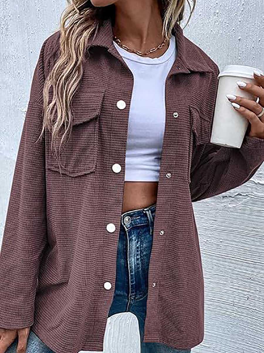 Veleaee Waffle Jacket Button Down Shirt