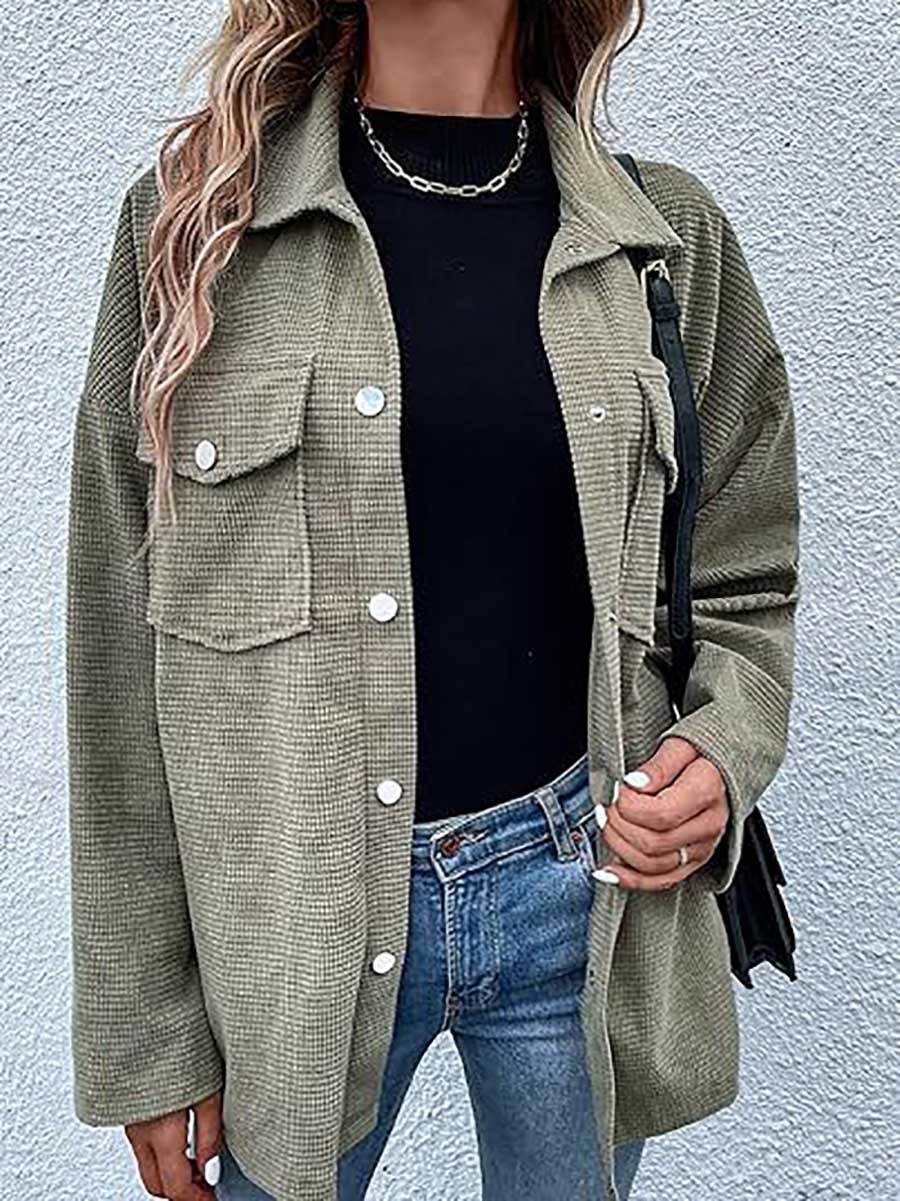 Veleaee Waffle Jacket Button Down Shirt