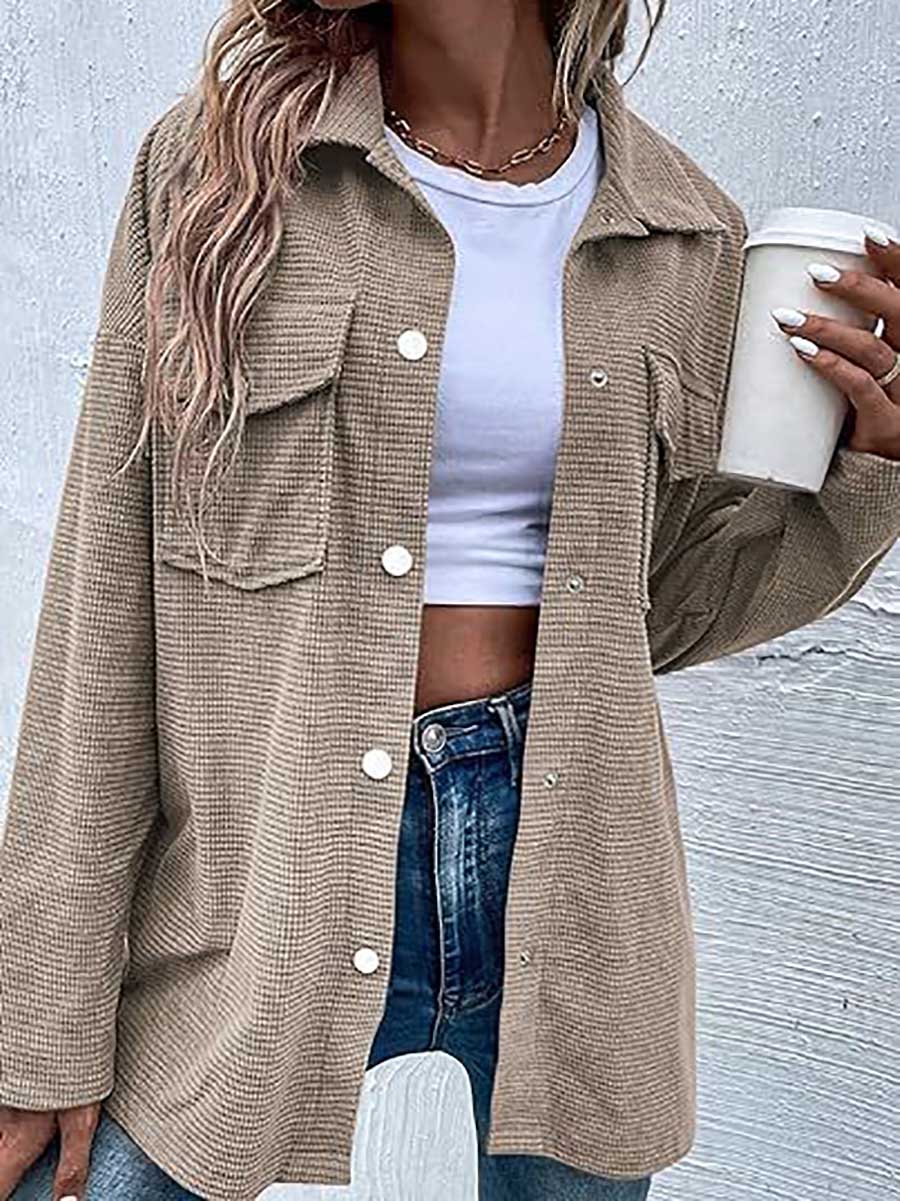 Veleaee Waffle Jacket Button Down Shirt