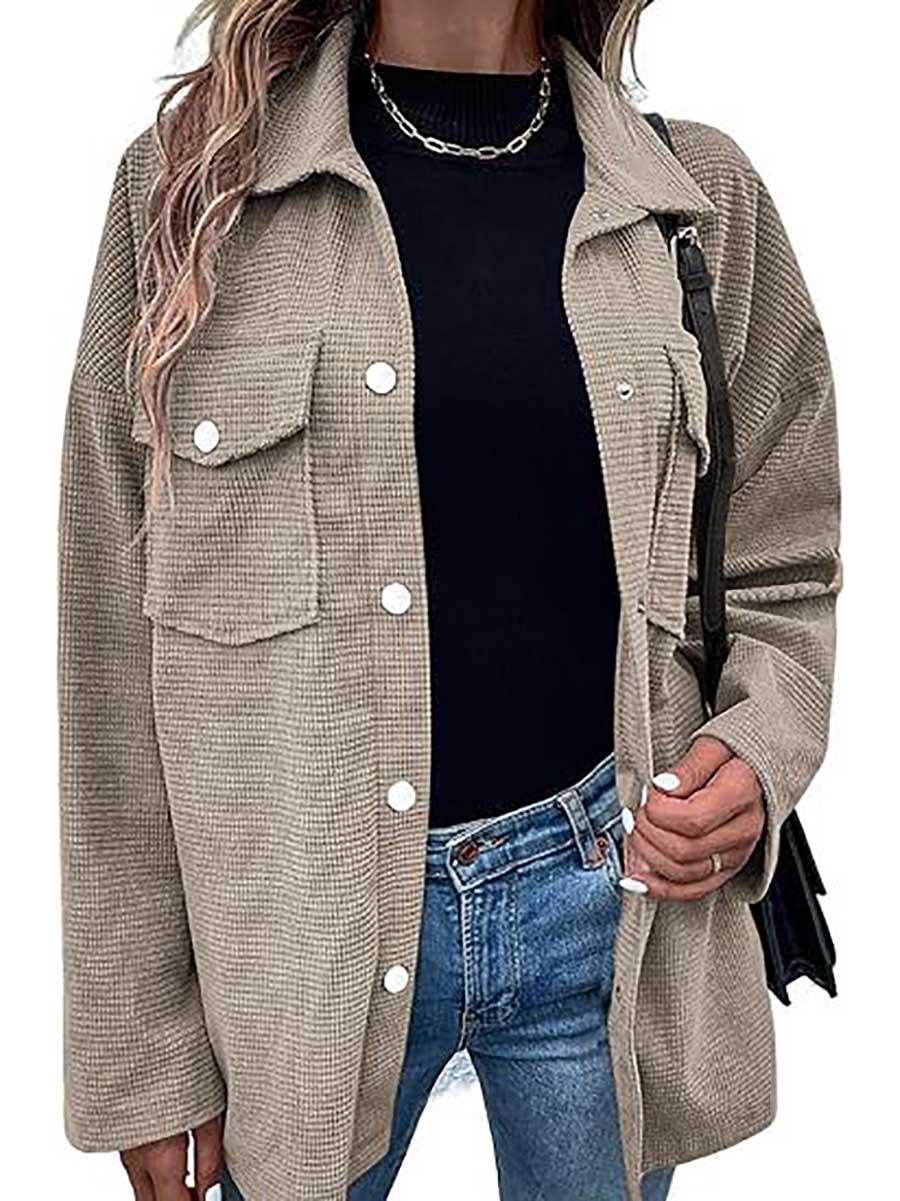 Veleaee Waffle Jacket Button Down Shirt