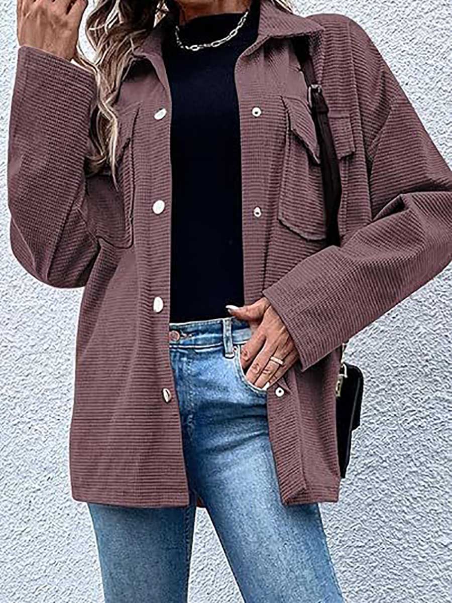 Veleaee Waffle Jacket Button Down Shirt