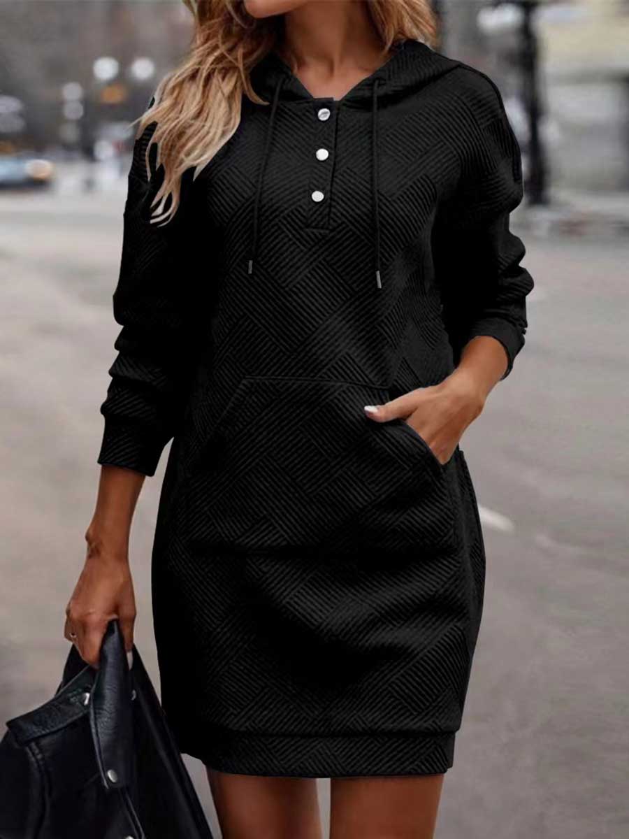 Veleaee Plaid Mid-Length Hooded Sweatshirt