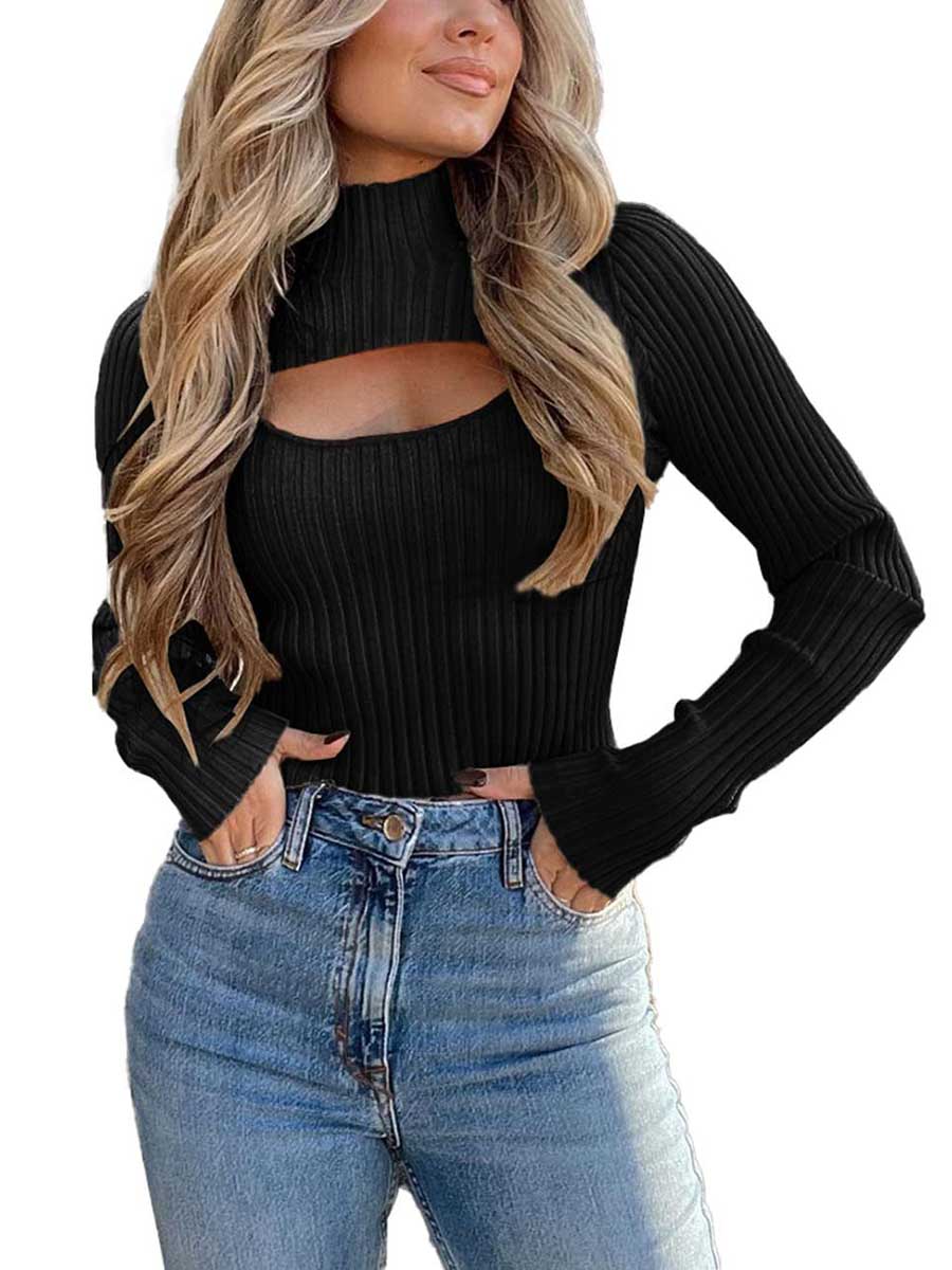 Veleaee Sexy High Neck Loose Cutout Sweater