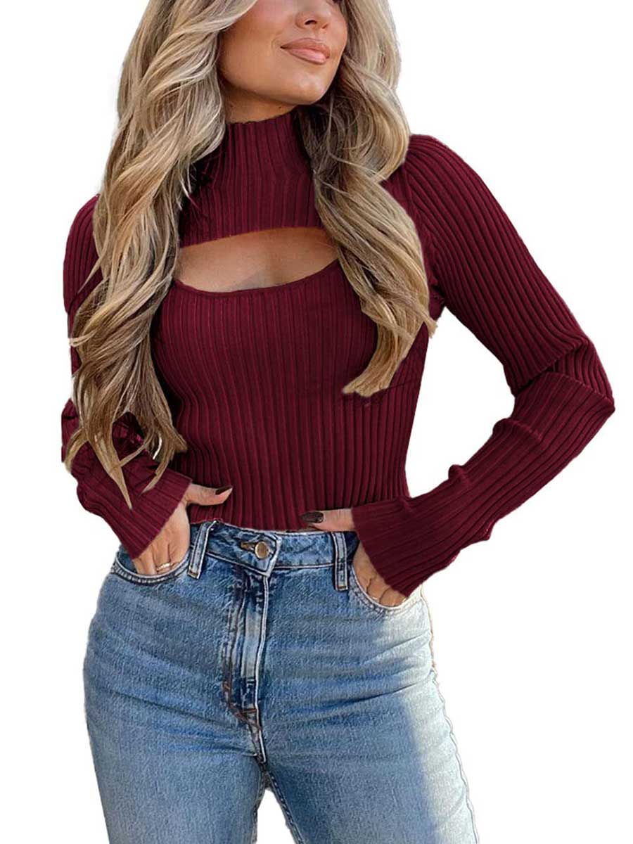 Veleaee Sexy High Neck Loose Cutout Sweater