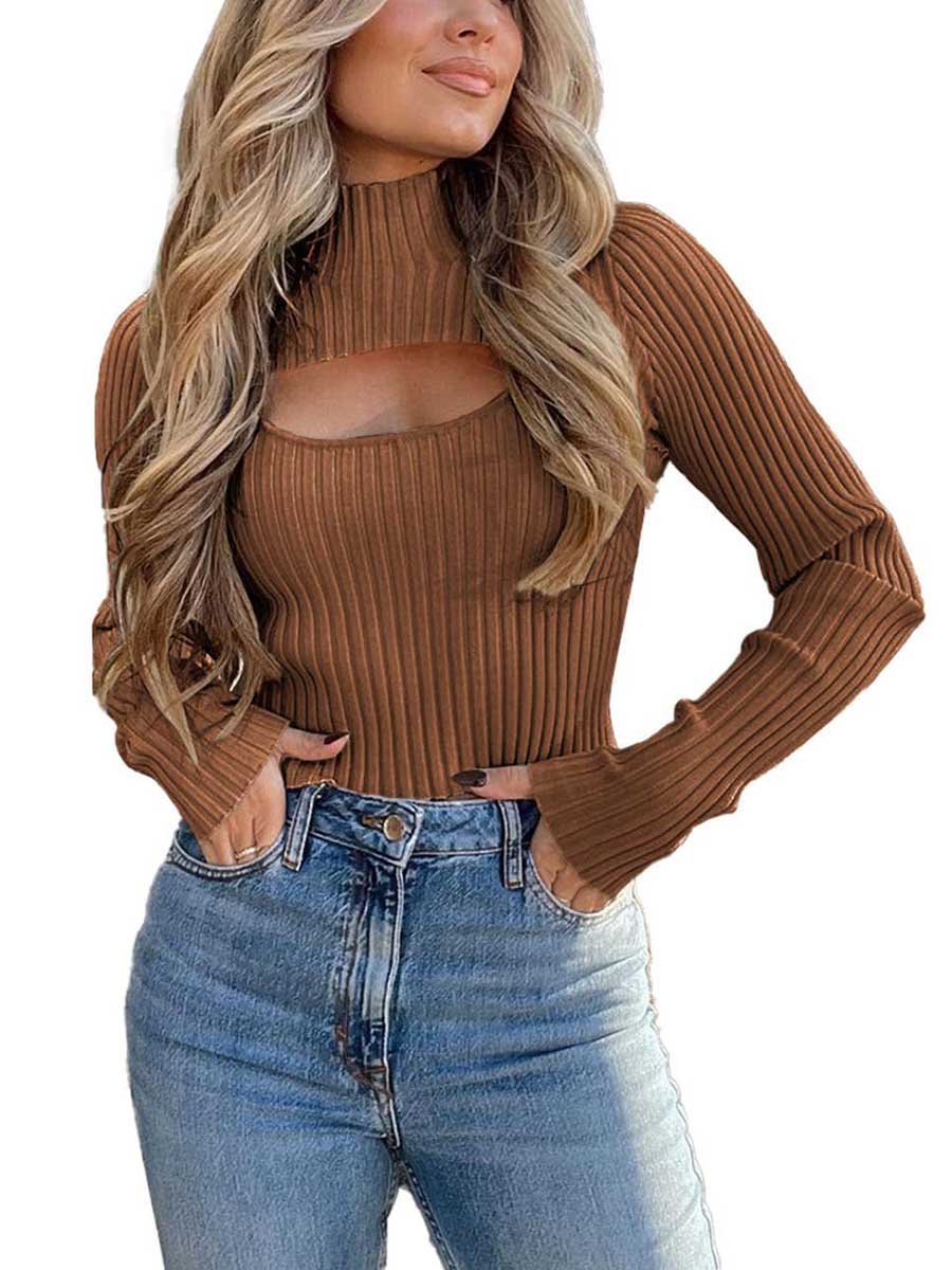 Veleaee Sexy High Neck Loose Cutout Sweater